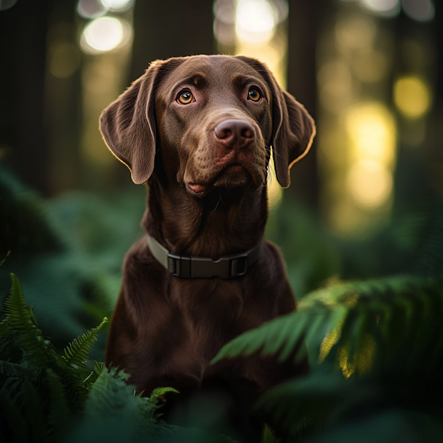 Chocolate Labrador in Forest