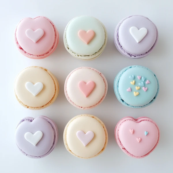 Pastel Heart Macarons