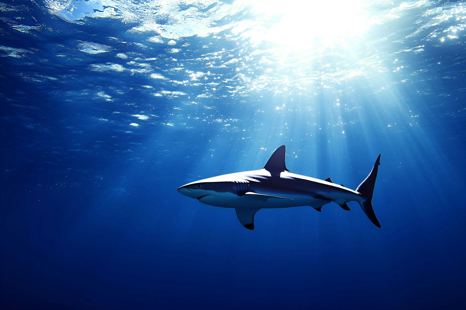 Great White Shark in Deep Blue Ocean