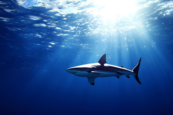 Great White Shark in Deep Blue Ocean