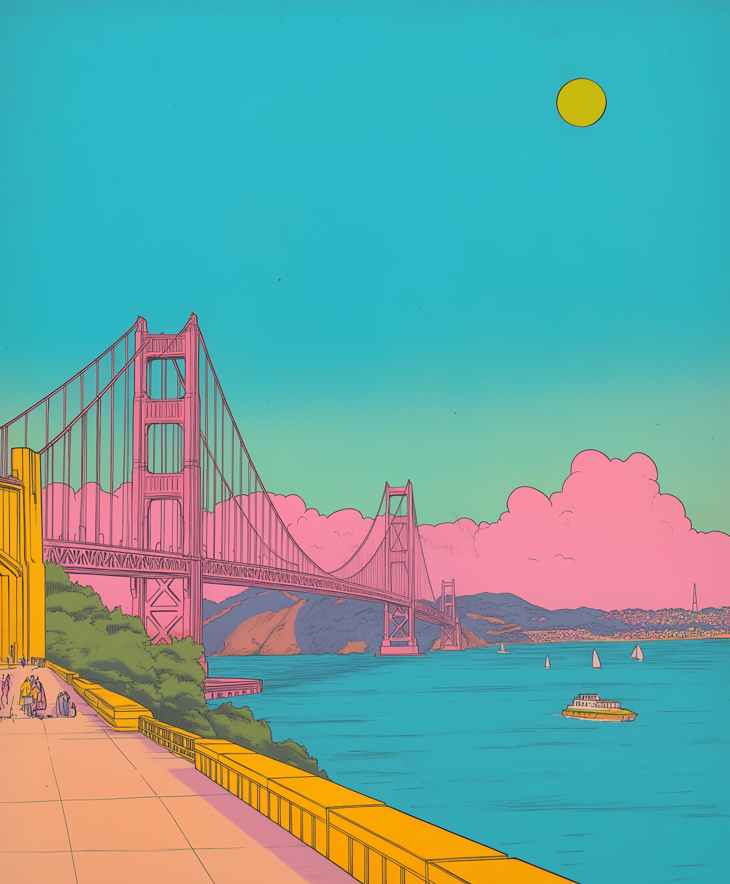 Stylized Golden Gate Bridge Illustration