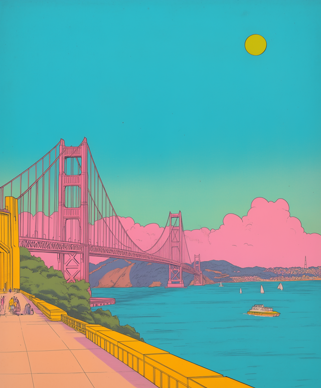 Stylized Golden Gate Bridge Illustration