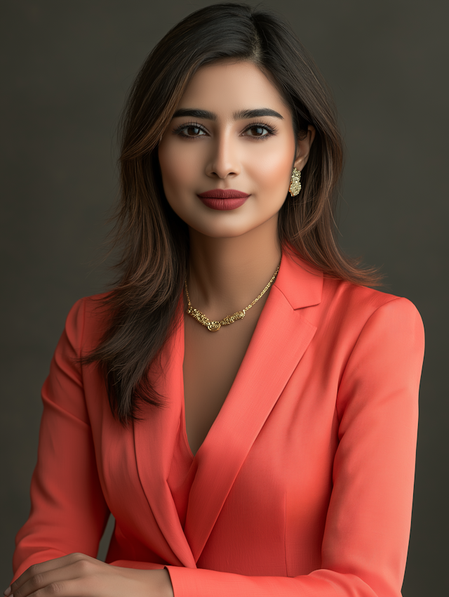 Portrait of a Woman in Coral Blazer