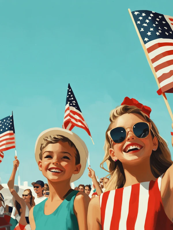 Children Celebrating with Flags
