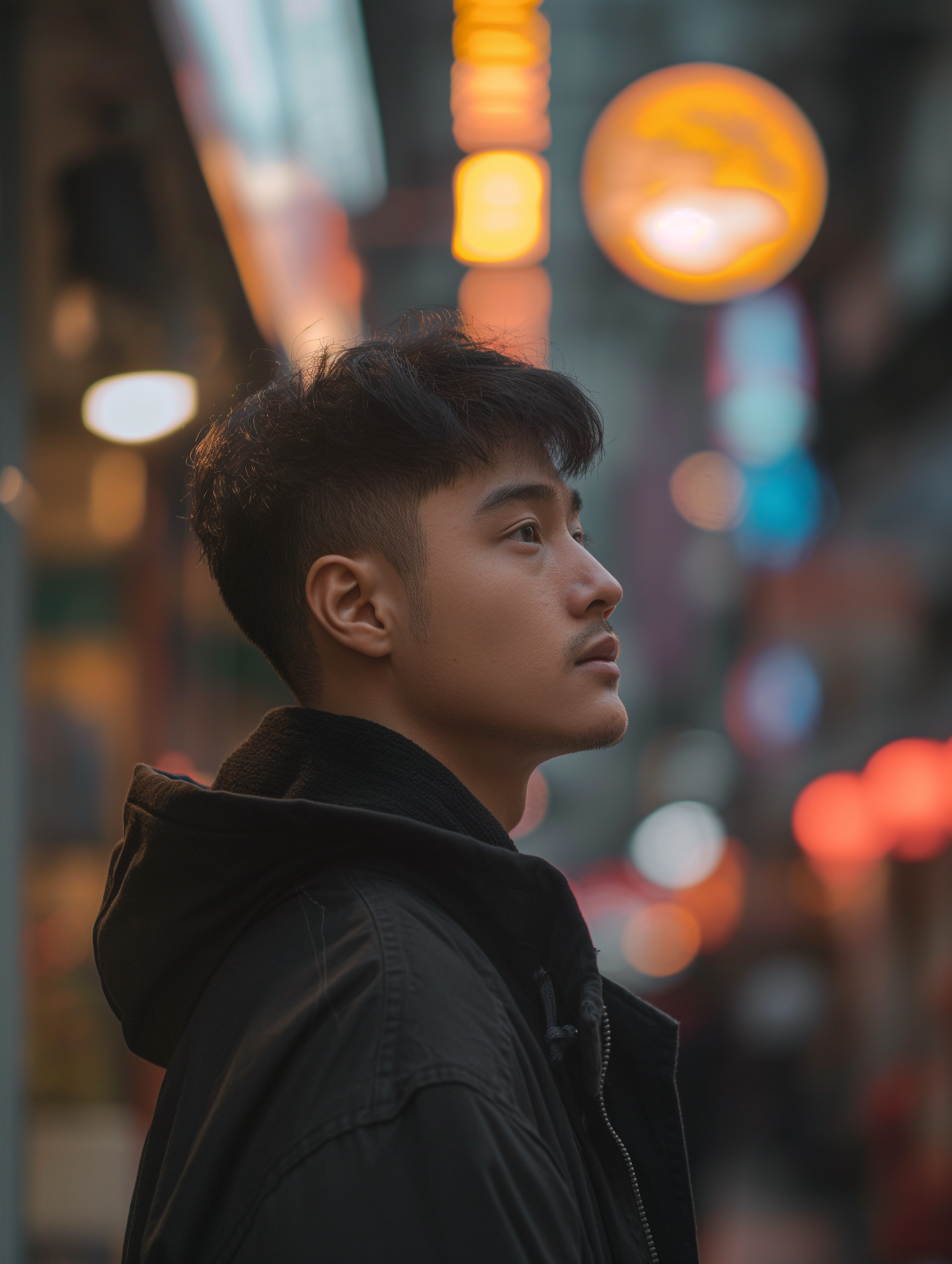 Contemplative Young Man in Urban Dusk