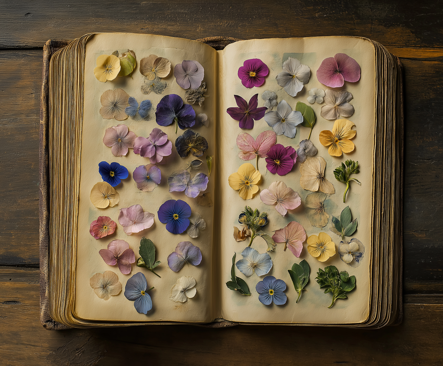 Pressed Flowers in Open Book