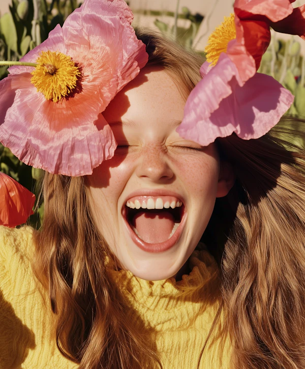 Joyful Woman with Flowers