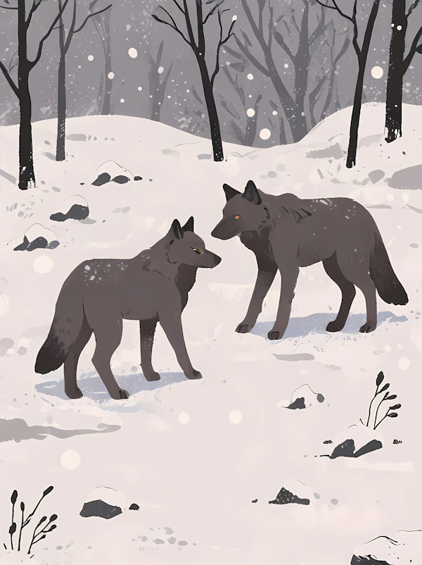 Wolves in Snowy Forest