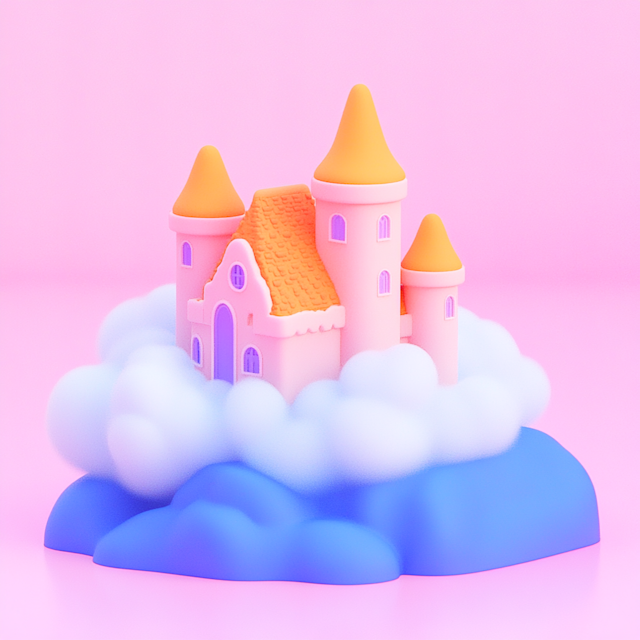 Dreamy Pastel Castle in the Clouds Illustration