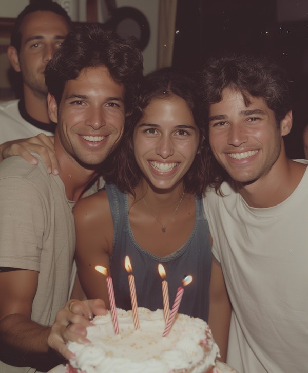 Celebration with Twins and Birthday Cake