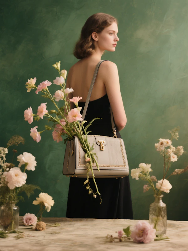 Woman with Floral Handbag