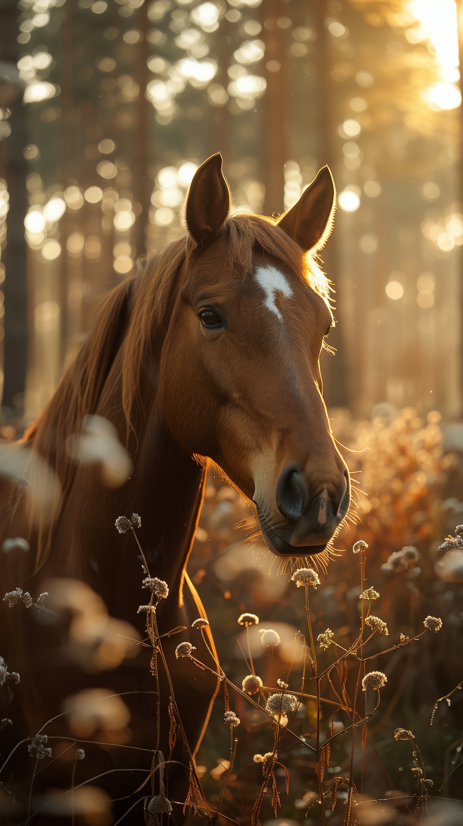 Horse in Wildflower Field