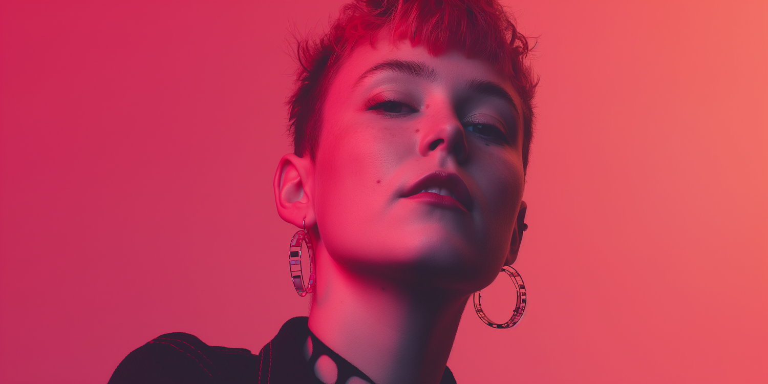 Androgynous Portrait with Vibrant Pink-Red Background