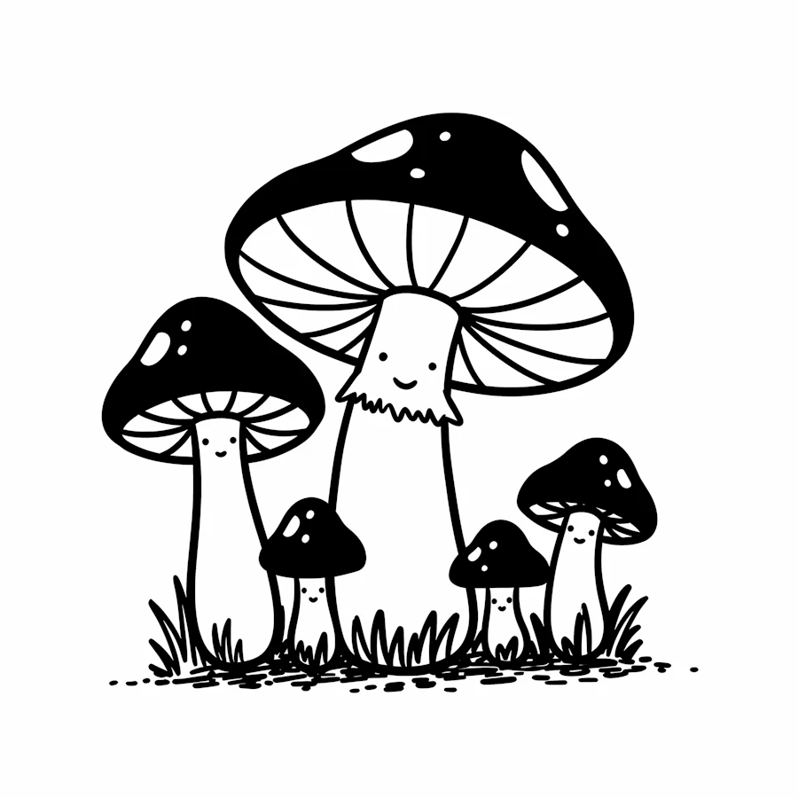 Whimsical Mushroom Family