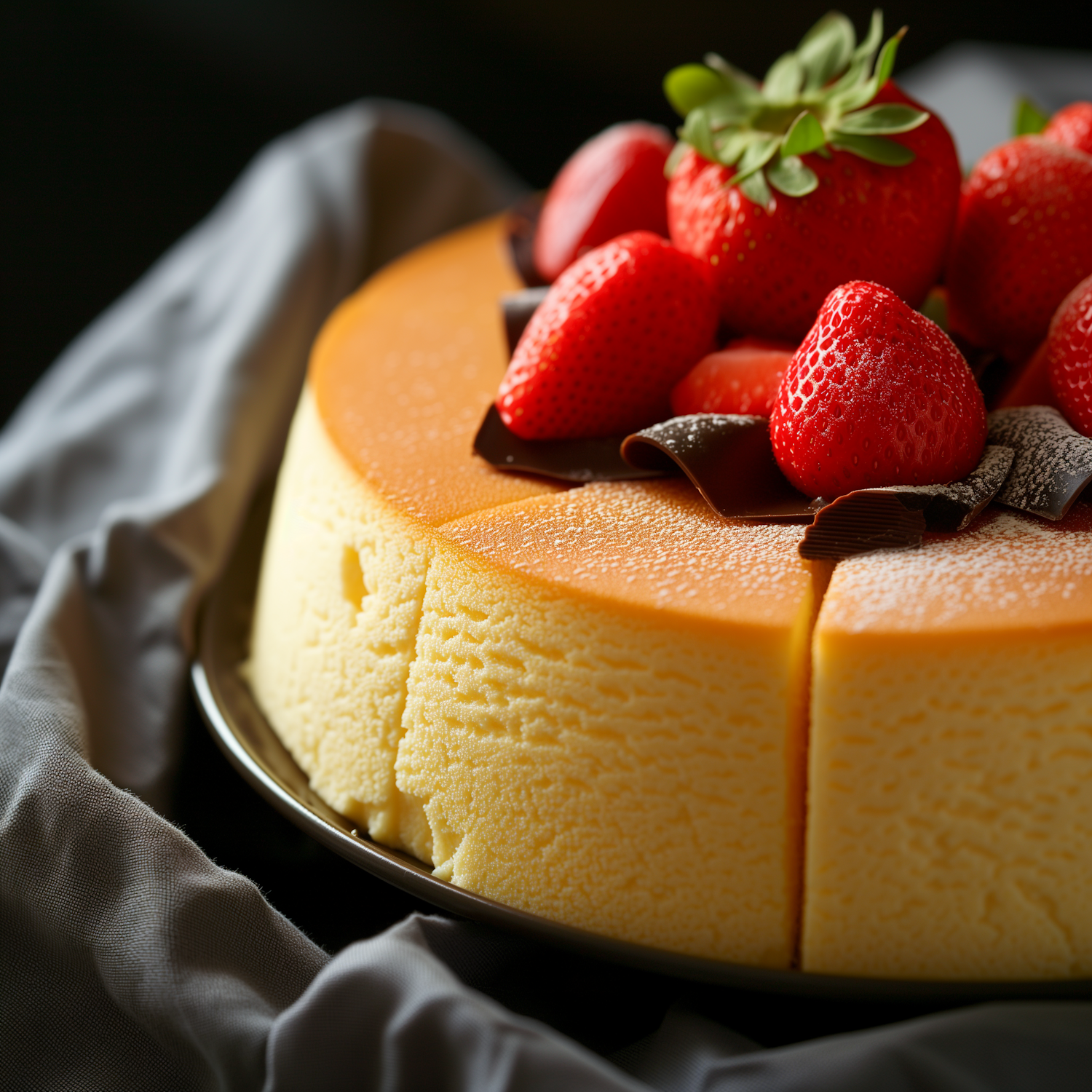 Elegant Cheesecake with Strawberries and Chocolate Shavings