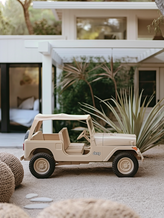 Stylish Indoor-Outdoor Living Space with Toy Jeep