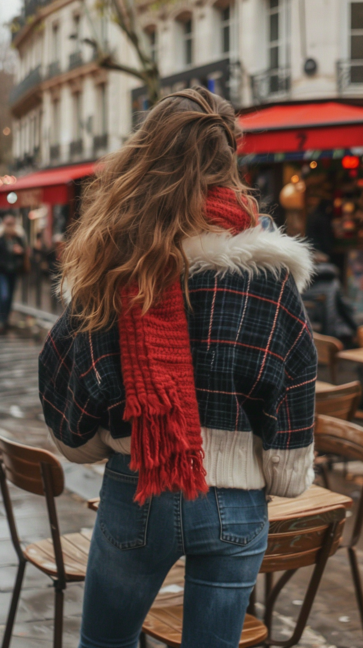 Woman in Red on City Street