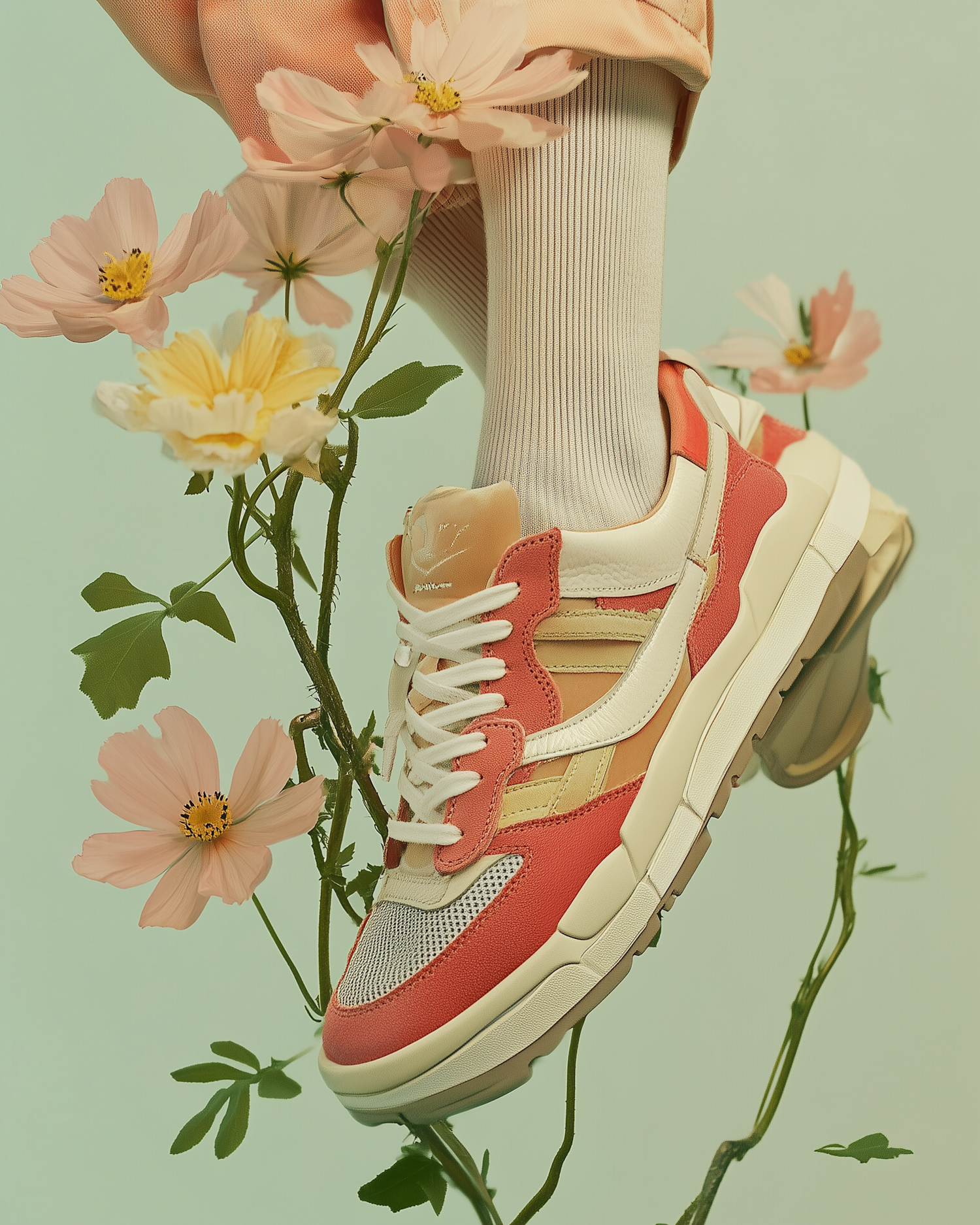 Sneaker and Flowers Close-Up