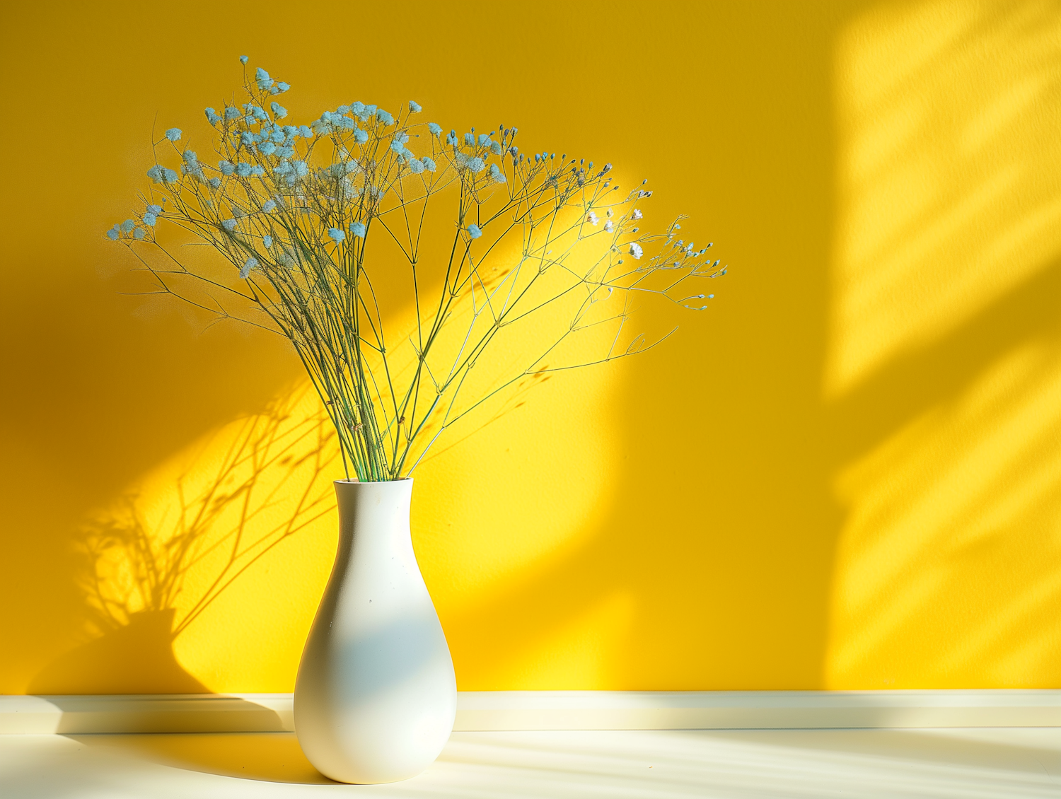 Minimalist Vase with Flowers on Yellow Background