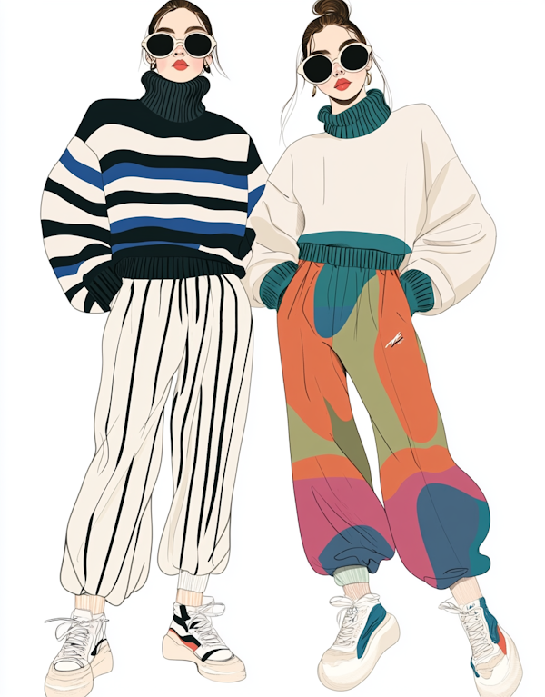 Fashionable Duo in Oversized Sweaters