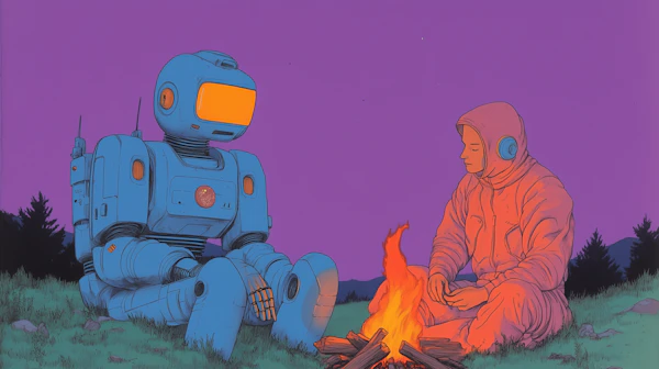 Human and Robot by Campfire