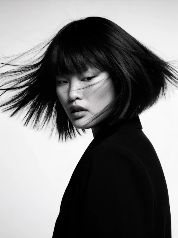 Black and White Portrait with Bob Haircut