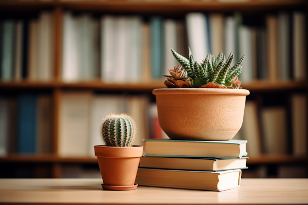 Scholarly Succulents atop Literary Tomes