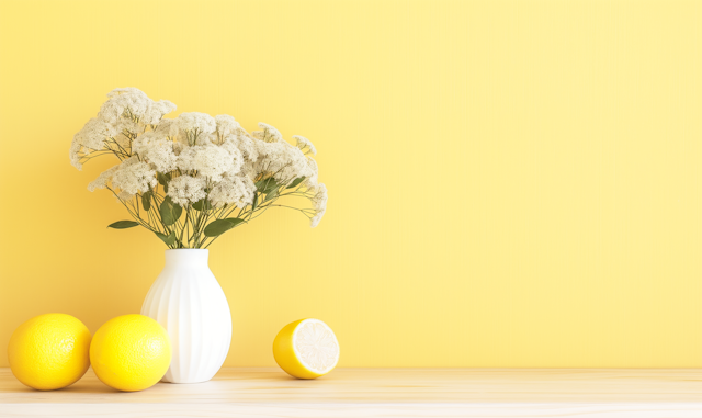 Springtime Still Life with Flowers and Lemons