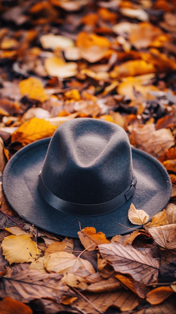 Elegant Fedora Amongst Autumn Leaves