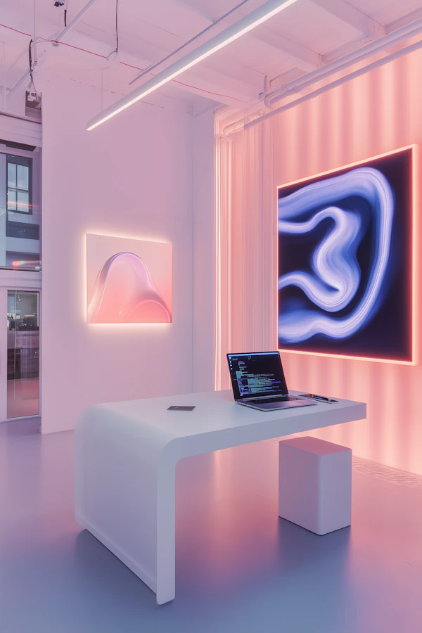 Modern Minimalist Office with Abstract Art