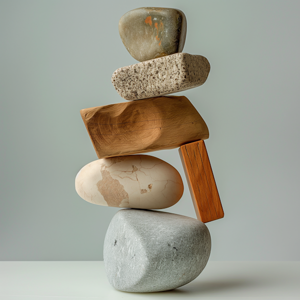 Balanced Stone and Wood Sculpture