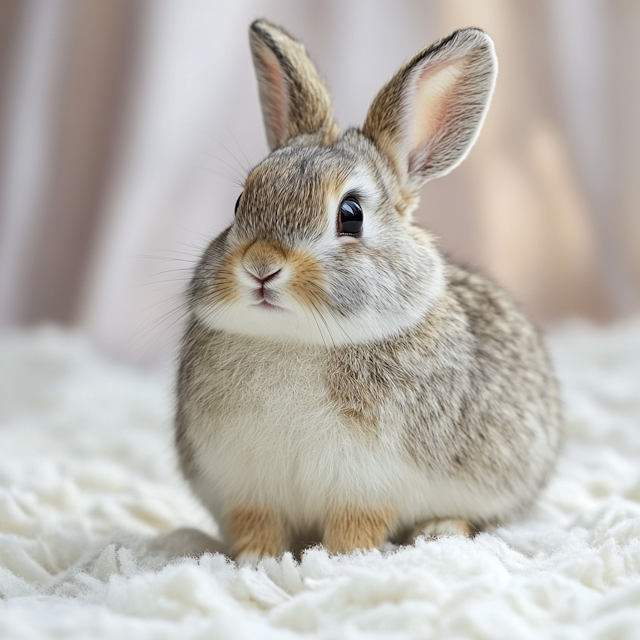 Adorable Rabbit on Fluffy Blanket