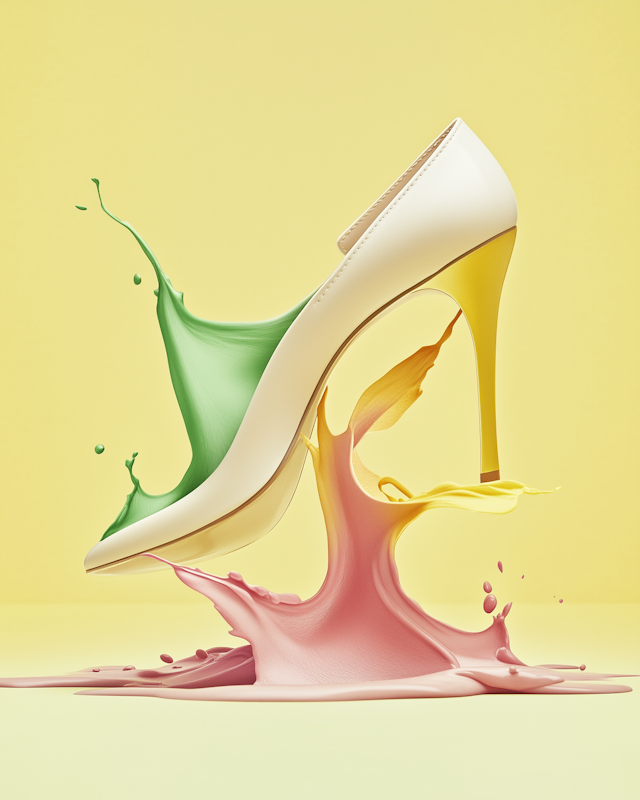 Vibrant High-Heeled Shoe with Paint Splashes