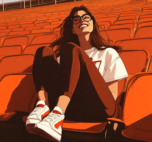 Smiling Woman in Stadium