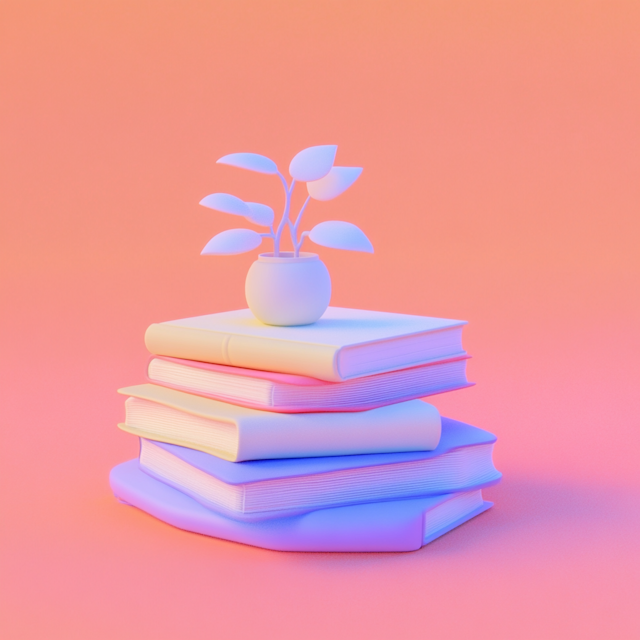 Pastel Book Stack with Ceramic Vase