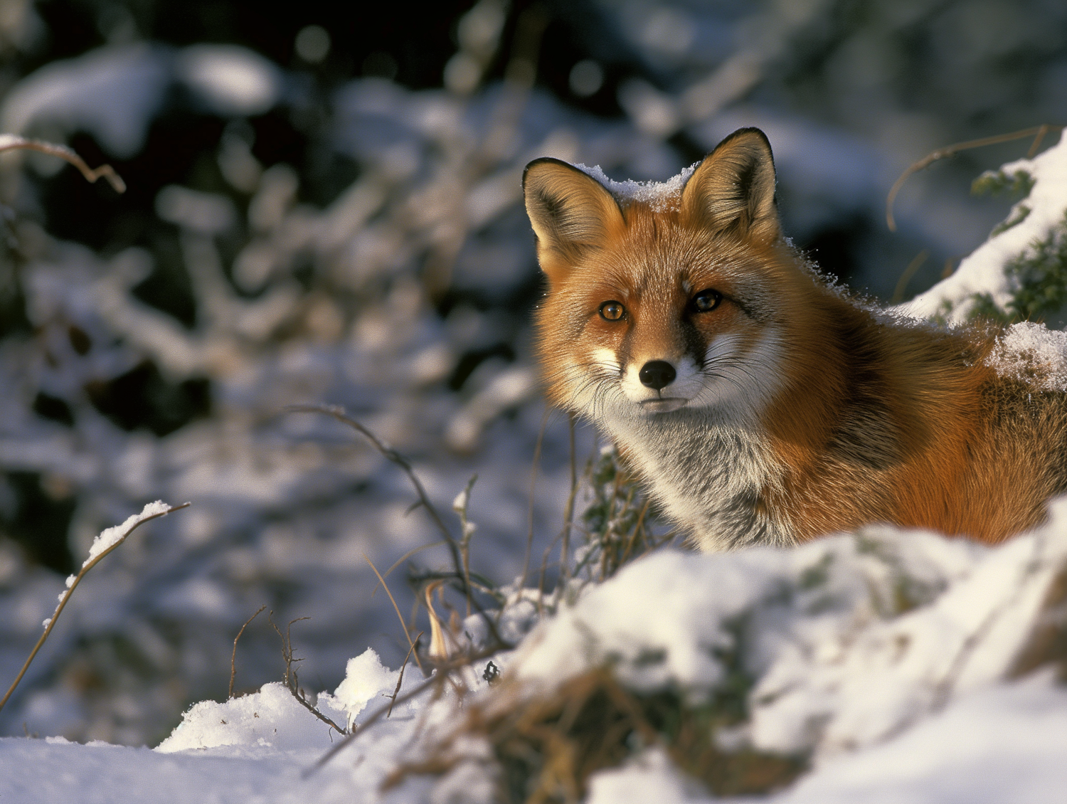 Alert Red Fox in Winter Wonderland