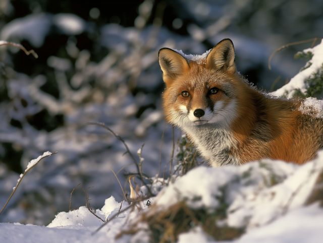 Alert Red Fox in Winter Wonderland