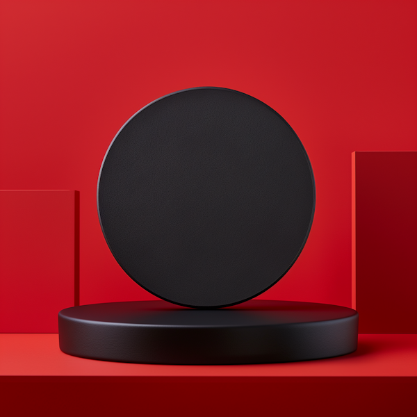 Matte Black Circular Object on Red