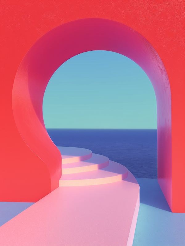 Surreal Pink Arch and Staircase