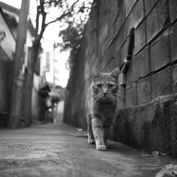 Focused Feline in Urban Alleyway