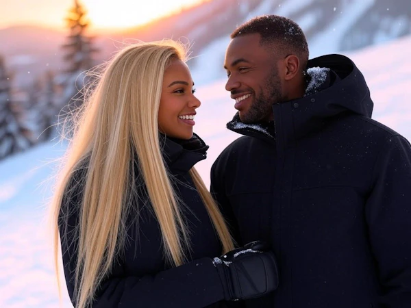 Winter Couple in Snowy Landscape