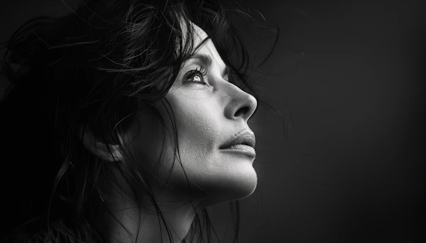 Contemplative Woman in Black and White
