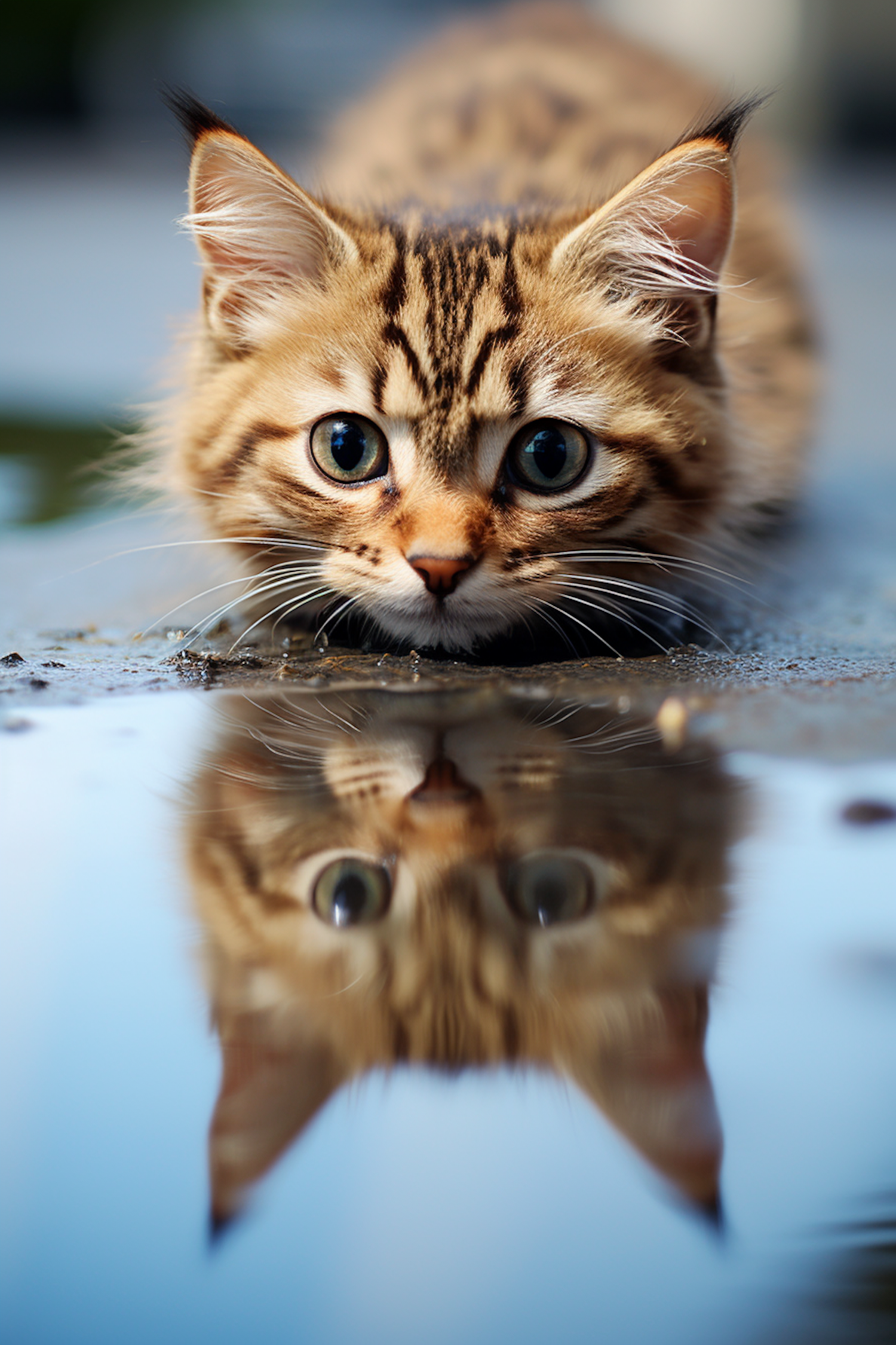 Stalking Tabby's Waterside Reflection