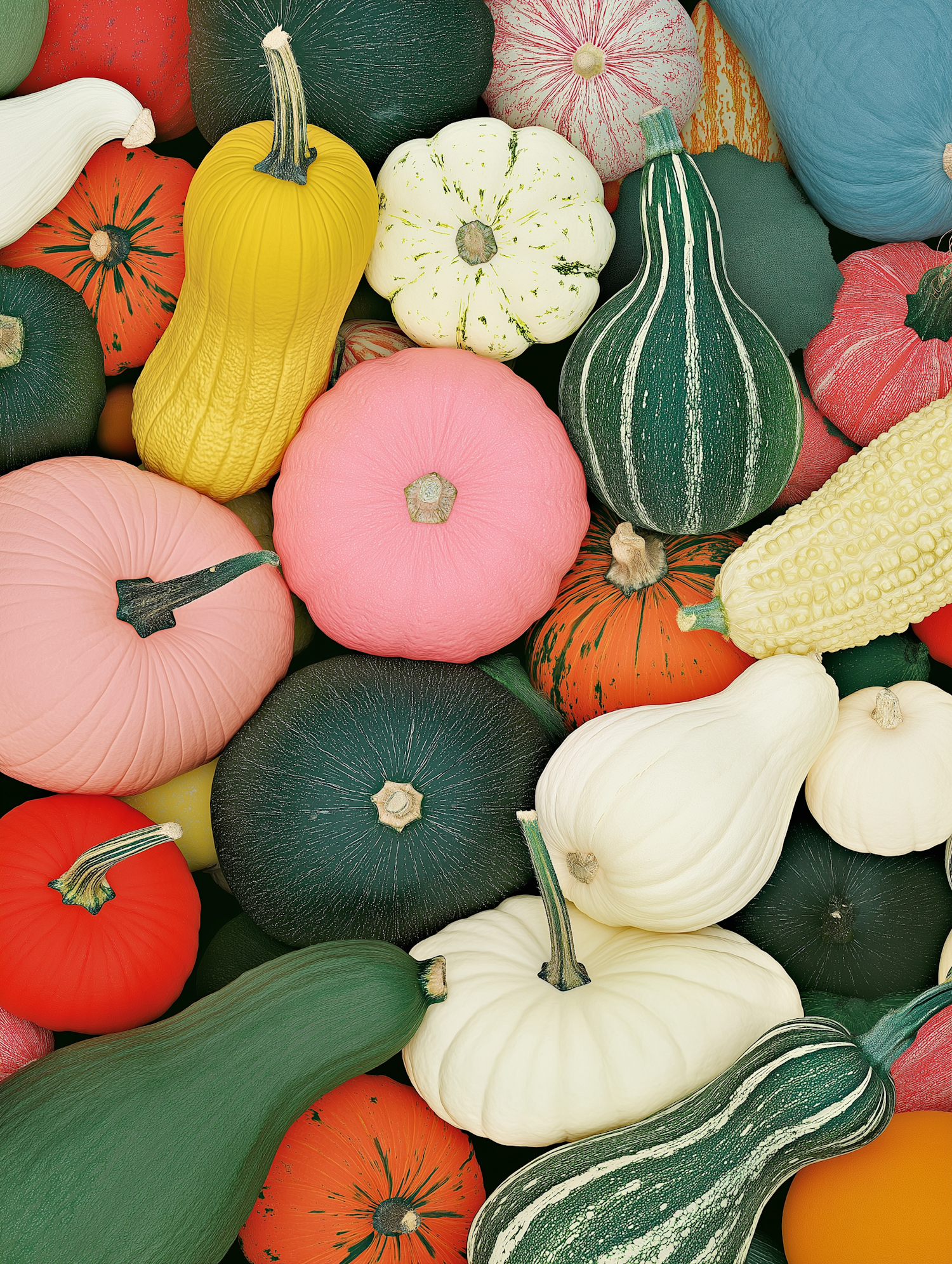 Vibrant Assortment of Gourds and Squashes