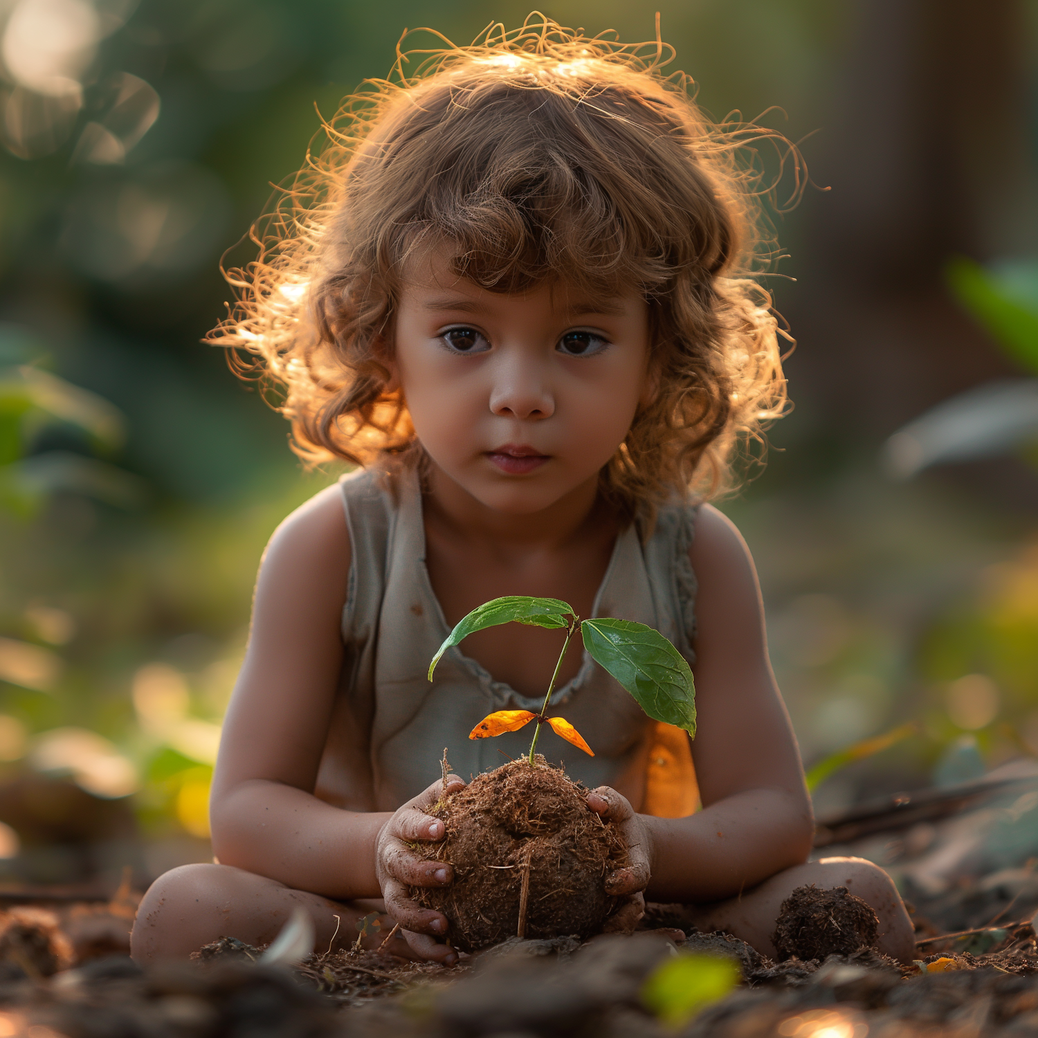 Child Nurturing Plant Outdoors