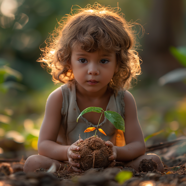 Child Nurturing Plant Outdoors