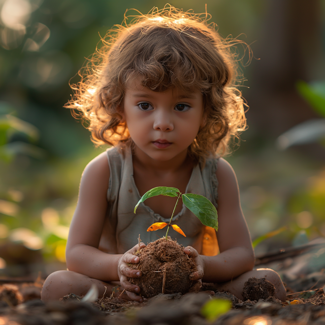 Child Nurturing Plant Outdoors