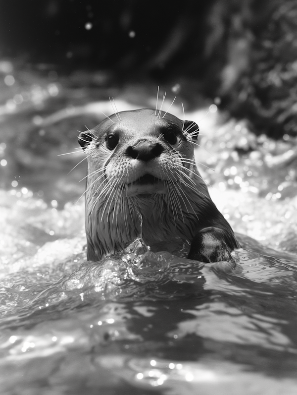 Curious Otter in Black and White