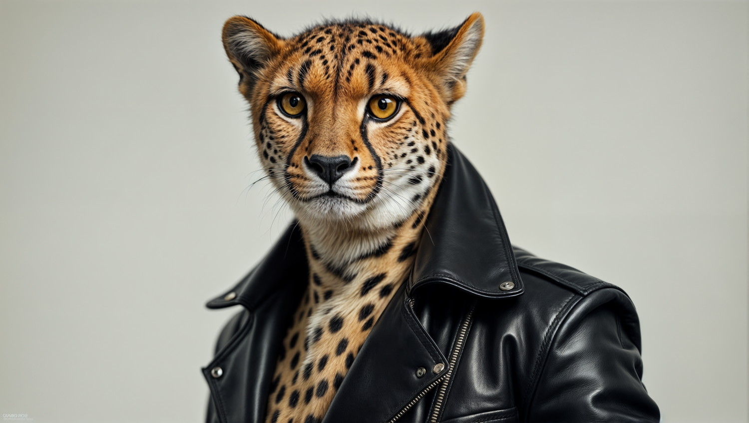 Anthropomorphic Cheetah in Leather Jacket