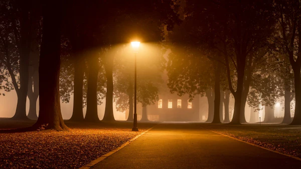 Foggy Night Park Scene
